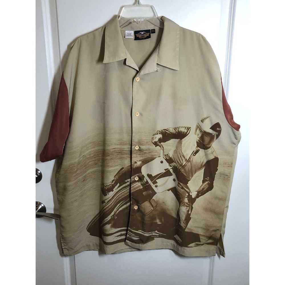 Harley-Davidson Shirt Mens Tan Graphic Motorcycle Moto Racer Biker Logo